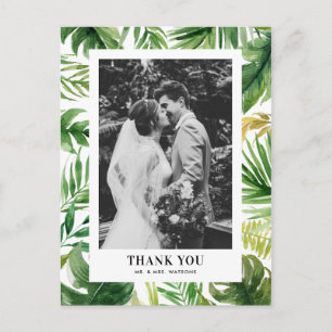 Cartão Postal Agradecimento de casamento com foto de folhas trop