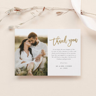 Cartão Postal Agradecimento de Casamento com Foto e Letra Dourad