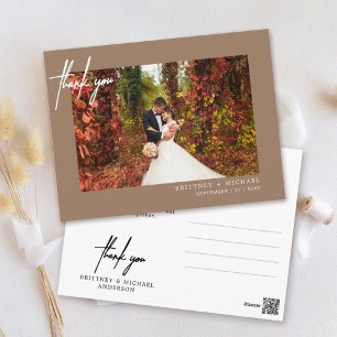 Cartão Postal Agradecimento de Casamento com Foto em Letra Moder