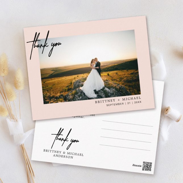 Cartão Postal Agradecimento de Casamento com Foto em Letra Moder (Criador carregado)