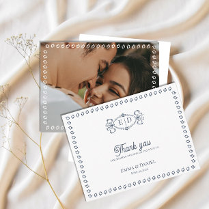 Cartão Postal Agradecimento de Casamento com Foto Vintage Azul E