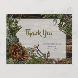 Cartão Postal Agradecimento de Casamento com Pinha Rústica