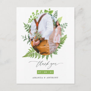 Cartão Postal Agradecimento de casamento com vegetação da flores