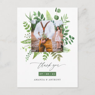 Cartão Postal Agradecimento de casamento com vegetação da flores