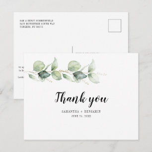 Cartão Postal Agradecimento de Casamento com Vegetação em Aquare