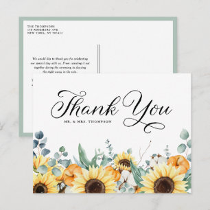 Cartão Postal Agradecimento de Casamento de Outono com Abóboras 