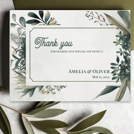 Cartão Postal Agradecimento de Casamento Elegante com Vegetação 