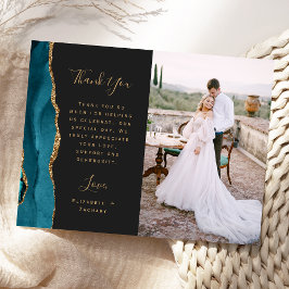Cartão Postal Agradecimento de Casamento em Ágata Azul Teal Dour
