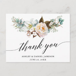 Cartão Postal Agradecimento de Casamento em Caligrafia Floral Bo