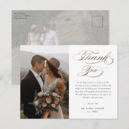 Cartão Postal Agradecimento de Casamento em Letra Dourada Elegan