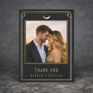 Cartão Postal Agradecimento de casamento em preto dourado Art De