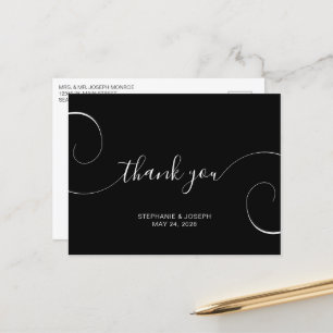 Cartão Postal Agradecimento de Casamento em Roteiro Curly Preto