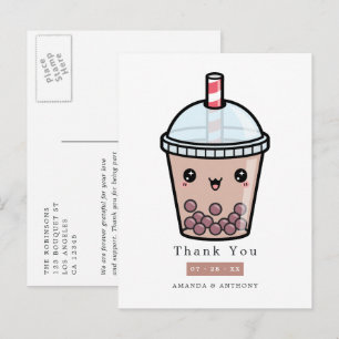 Cartão Postal Agradecimento de Casamento Floral em Aquarela Choc