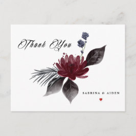 Cartão Postal Agradecimento de Casamento Floral Gótico Azul Mari