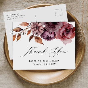 Cartão Postal Agradecimento de Casamento Floral Outonal Rústico 
