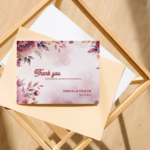 Cartão Postal Agradecimento de Casamento Floral Rosa Romântico
