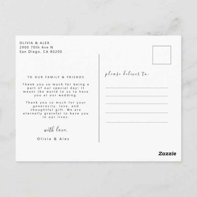 Cartão Postal Agradecimento de Casamento Foto  (Verso)