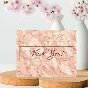Cartão Postal Agradecimento de Casamento, Mármore Dourado Rosa,