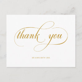 Cartão Postal Agradecimento de Casamento Minimal Gold Caligrafia