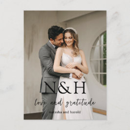 Cartão Postal Agradecimento de Casamento Moderno Natasha Monogra