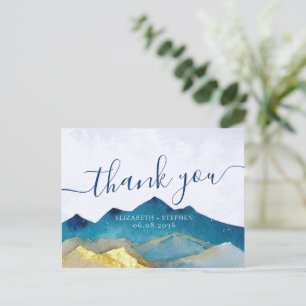 Cartão Postal Agradecimento de Casamento Montanhas Douradas e Az