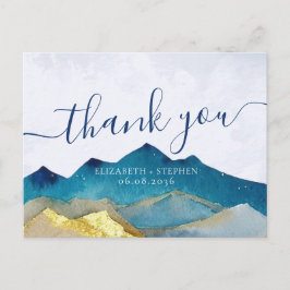 Cartão Postal Agradecimento de Casamento Montanhas Douradas e Az