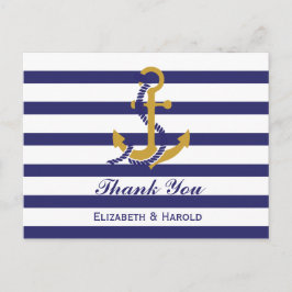 Cartão Postal Agradecimento de Casamento Náutico Elegante