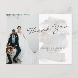 Cartão Postal Agradecimento de Casamento Prateado-Cinza com Toqu