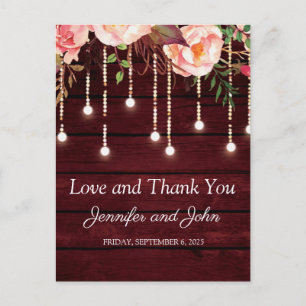Cartão Postal Agradecimento de Casamento Rústico em Madeira Marr