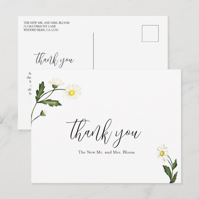 Cartão Postal Agradecimento de casamento rústico floral de marga (Frente/Verso)