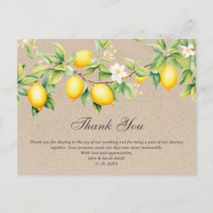 Cartão Postal Agradecimento de Casamento Tema Limão Rustic Kraft