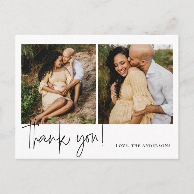 Cartão Postal Agradecimento de chá de bebê com caligrafia elegan (Frente)