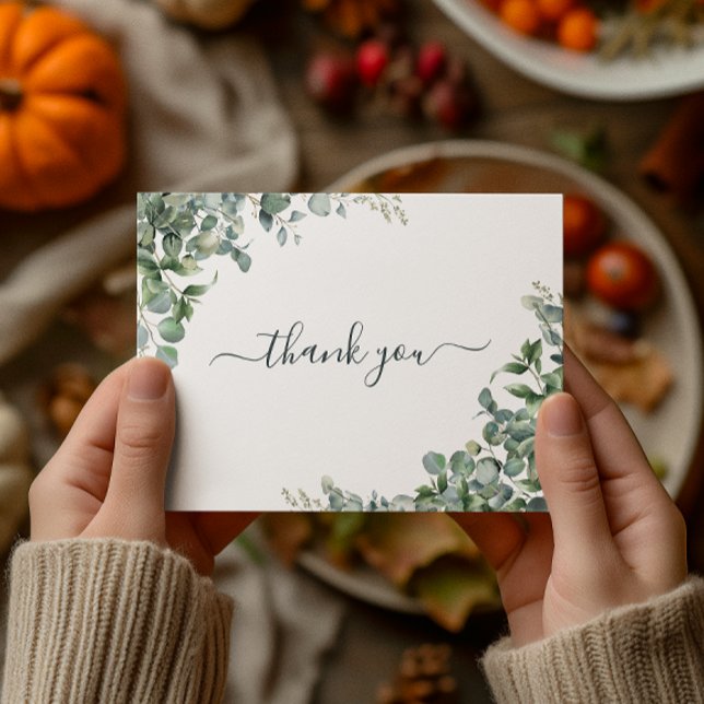 Cartão Postal Agradecimento de Churrasco de Bebê com Eucalipto e (Watercolor Eucalyptus Bridal Shower Thank You Postcard)