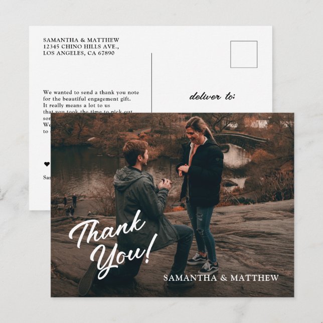 Cartão Postal Agradecimento de Festa de Noivado Rústico Moderno (Frente/Verso)