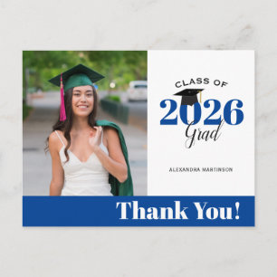 Cartão Postal Agradecimento de Formatura com Foto Azul e Branco