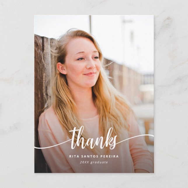 Cartão Postal Agradecimento de Formatura Foto Moderna Graduado A (Frente)