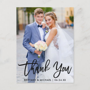 Cartão Postal Agradecimento de Foto de Casal de Noivos com Letra