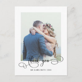 Cartão Postal Agradecimento de Foto de Casamento com Caligrafia