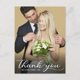 Cartão Postal Agradecimento de Foto de Casamento de Caligrafia M