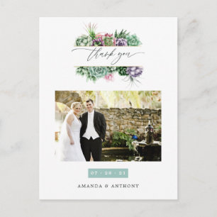 Cartão Postal Agradecimento de Foto de Casamento de Suculentas e