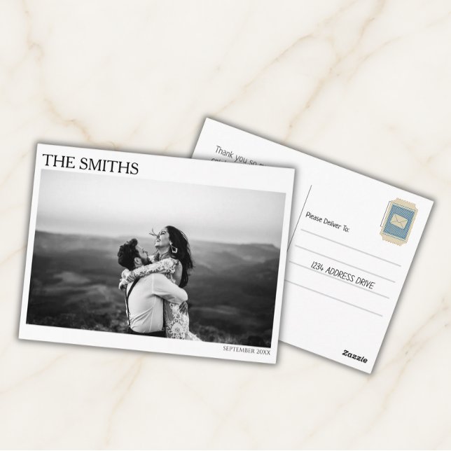 Cartão Postal Agradecimento de Foto de Casamento Editorial Elega (Editorial Wedding Photo Thank You Post Cards)