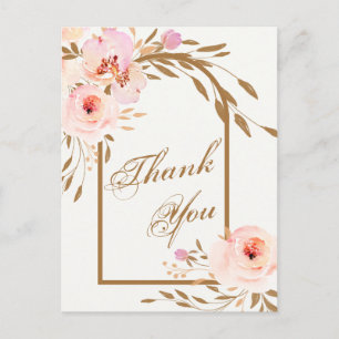 Cartão Postal Agradecimento de Foto de Casamento Floral Cor-de-R