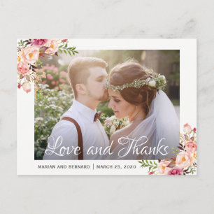 Cartão Postal Agradecimento de Foto de Casamento Floral Romântic