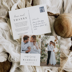 Cartão Postal Agradecimento de Foto de Casamento Minimalista Mod
