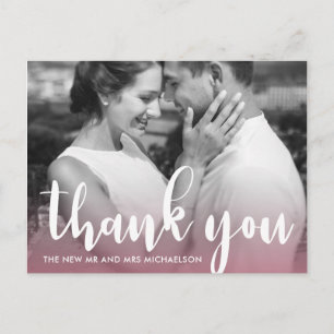 Cartão Postal Agradecimento de Foto de Casamento Moderno Rosa Si