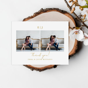 Cartão Postal Agradecimento de Foto de Casamento Monograma Branc
