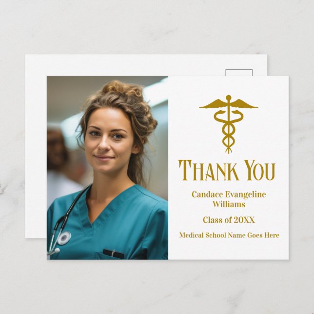 Cartão Postal Agradecimento de Foto de Formatura na Faculdade de (Frente/Verso)