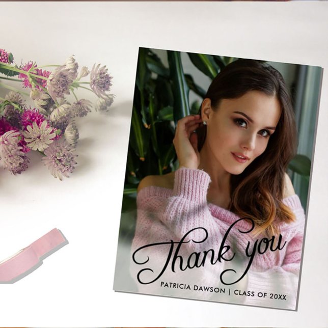 Cartão Postal Agradecimento de Graduação de Foto Caligráfica Gra (Criador carregado)
