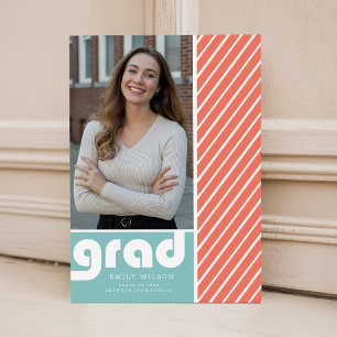 Cartão Postal Agradecimento de Graduação Foto Grad Minimal Azul 