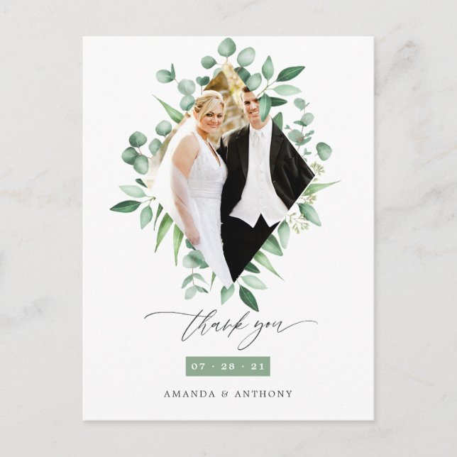 Cartão Postal Agradecimento de greenery de eucalipto em aquarela (Frente)